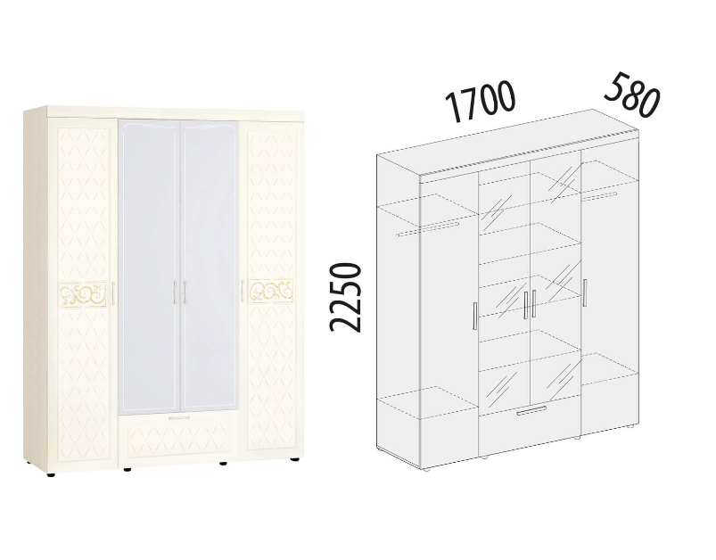 Шкаф четырехдверный с зеркалом 93.14 Шкаф четырехдверный с зеркалом 93.14