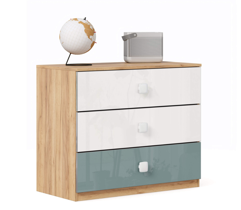 Агата Комод (Дуб Золотой/Белый/Сумеречный голубой)