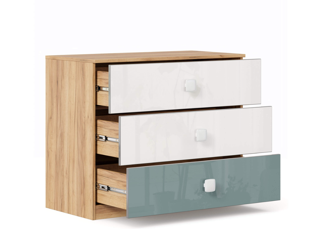 Агата Комод (Дуб Золотой/Белый/Сумеречный голубой)