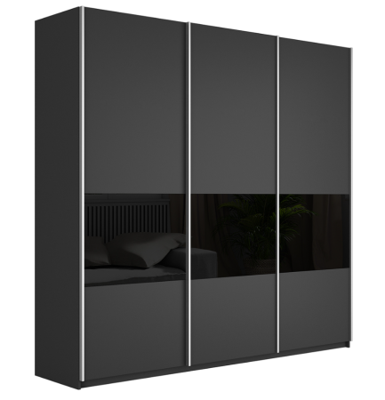 Шкаф-купе Широкий Прайм 3-х дверный (3 секции ДСП/стекло черное)