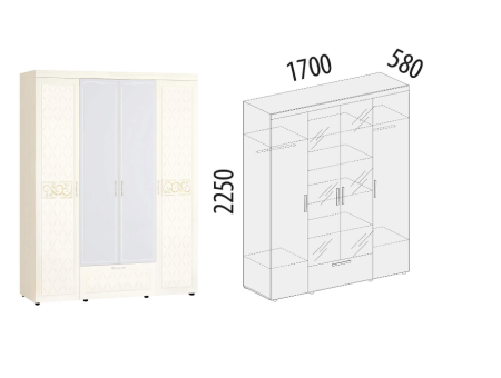 Шкаф четырехдверный с зеркалом Тиффани 93.14