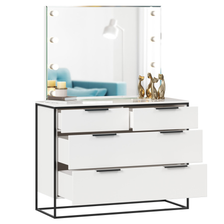 Норд Комод 1190 с 4 ящиками с зеркалом с подсветкой (Белый/Статуарио)