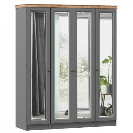 Амели Шкаф четырехстворчатый с зеркалами и карнизом (Оникс Серый) Амели Шкаф четырехстворчатый с зеркалами и карнизом (Оникс Серый)