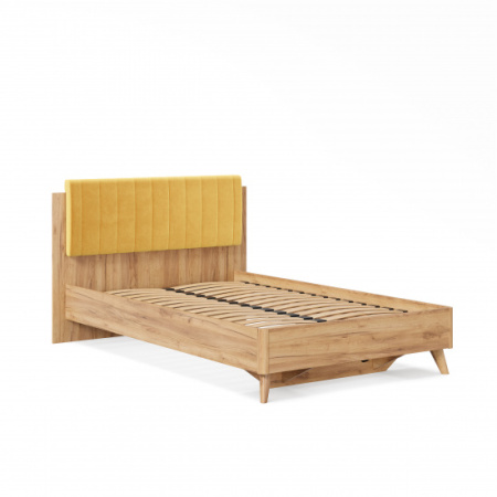 Марта-2 Кровать 1200 (с КО и мягкой накладкой, вертикальная стежка Phuket 1038) (Дуб Золотой/Горчично-желтый)