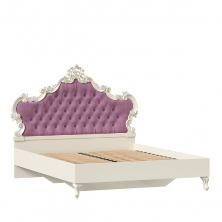 Маркиза Кровать двуспальная 1600 с мягким изголовьем (Алебастр/Сиреневый)