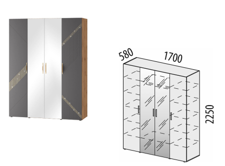 Шкаф четырехдверный с зеркалом (лев/прав) Монако 902.14