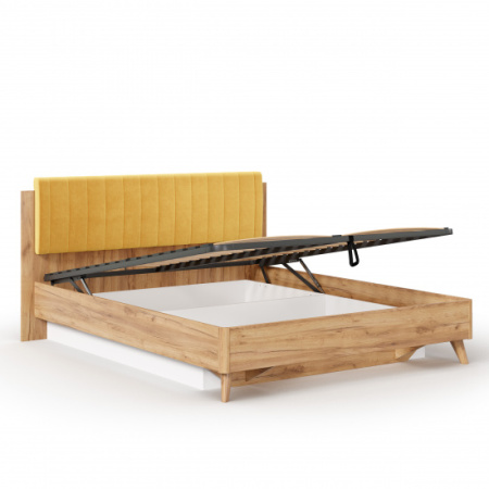 Марта-2 Кровать 1600 (с ПМ и мягкой накладкой, вертикальная стежка Phuket 1038) (Дуб Золотой/Горчично-желтый)