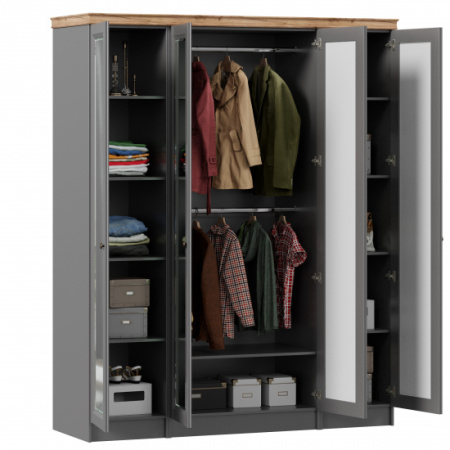 Амели Шкаф четырехстворчатый с зеркалами и карнизом (Оникс Серый) Амели Шкаф четырехстворчатый с зеркалами и карнизом (Оникс Серый)