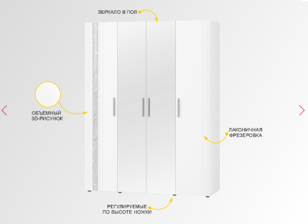 Шкаф четырехдверный с зеркалом (лев/прав) Николь 901.14