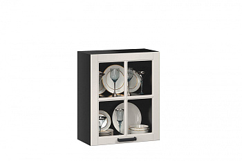 Мокка Шкаф кухонный 600 со стеклом Тип 2 (Чёрный/Кашмир)