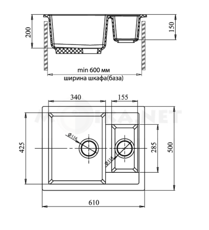 Кухонная мойка GRANFEST GF-Q610K