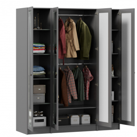 Амели Шкаф четырехстворчатый с зеркалами (Оникс Серый) Амели Шкаф четырехстворчатый с зеркалами (Оникс Серый)