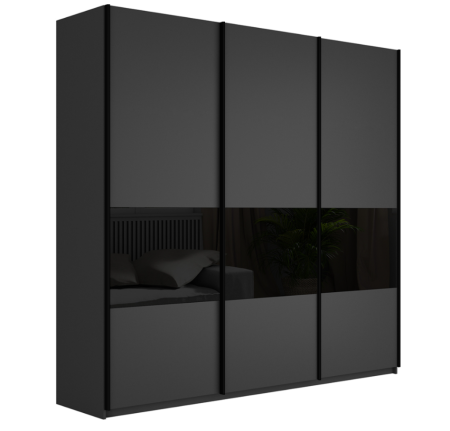Шкаф-купе Широкий Прайм 3-х дверный (3 секции ДСП/стекло черное)