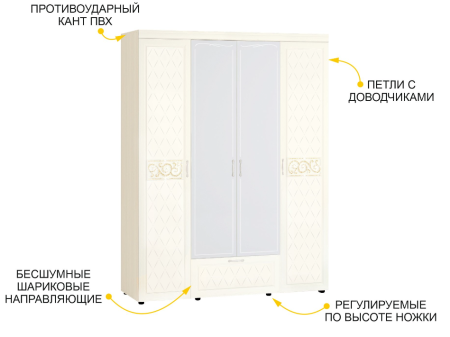 Шкаф четырехдверный с зеркалом Тиффани 93.14