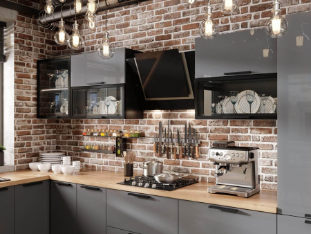 Герда Угловой кухонный гарнитур 3600*3000 (Черный/Антрацит глянец)