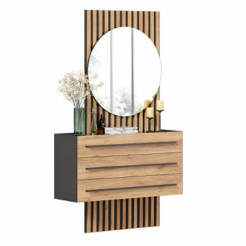 Неаполь Тумба с зеркалом левая (Черный/Дуб Золотой) Неаполь Тумба с зеркалом левая (Черный/Дуб Золотой)