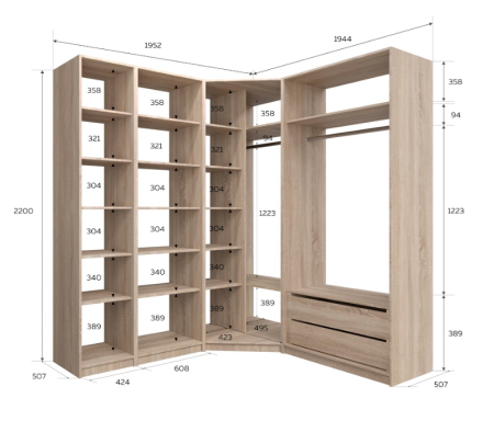 Угловая гардеробная система Локер