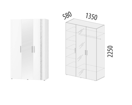 Шкаф трехдверный с зеркалом (лев/прав) Николь 901.12