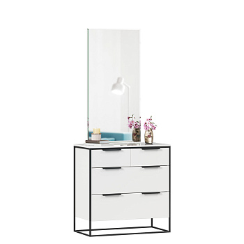 Норд Комод 890 с 4 ящиками с зеркалом (Белый/Статуарио)