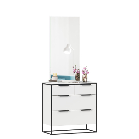 Норд Комод 890 с 4 ящиками с зеркалом (Белый/Статуарио)