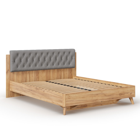 Марта-2 Кровать 1600 (с КО и мягкой накладкой, каретная стежка Capri 24) (Дуб Золотой/Серый)