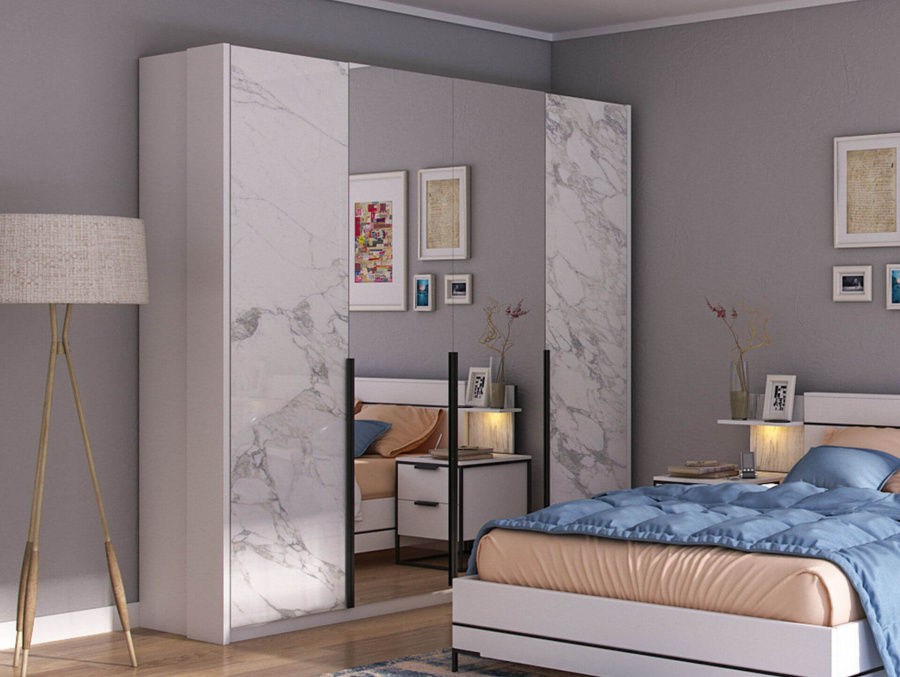 Коллекция Спальня Норд(Белый/Статуарио)