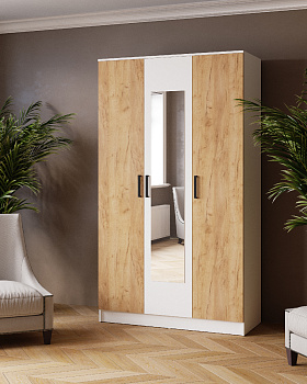 Шкаф комбинированный Ларс (1,2) с зеркалом белый/дуб крафт золотой
