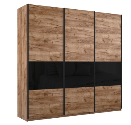 Шкаф-купе Широкий Прайм 3-х дверный (3 секции ДСП/стекло черное)