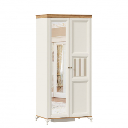 Вилладжио Шкаф двухстворчатый с зеркалом (Алебастр/Дуб Золотой)