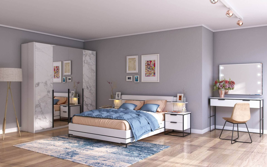 Коллекция Спальня Норд(Белый/Статуарио)