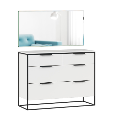 Норд Комод 1190 с 4 ящиками с зеркалом (Белый/Статуарио)