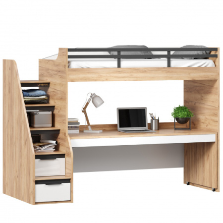 Урбан Кровать-чердак с столом выкатным (правая Дуб Золотой/Белый)