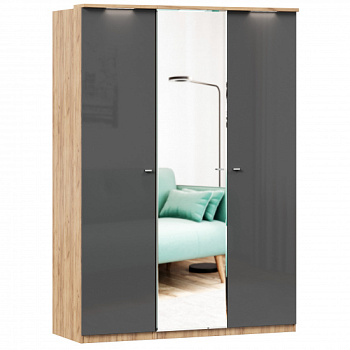 Фиджи Шкаф трехстворчатый с зеркалом (Дуб Золотой/Антрацит) Фиджи Шкаф трехстворчатый с зеркалом (Дуб Золотой/Антрацит)