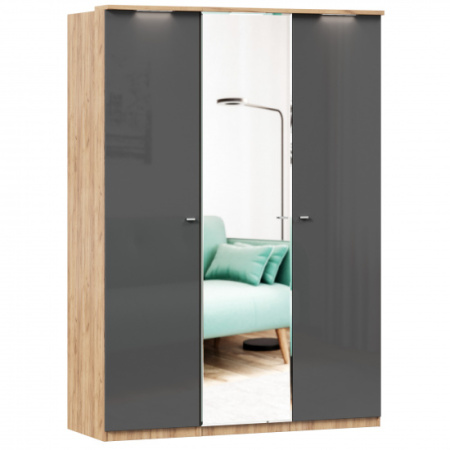 Фиджи Шкаф трехстворчатый с зеркалом (Дуб Золотой/Антрацит) Фиджи Шкаф трехстворчатый с зеркалом (Дуб Золотой/Антрацит)