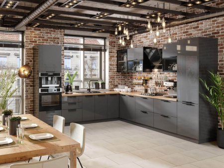 Герда Угловой кухонный гарнитур 3600*3000 (Черный/Антрацит глянец)