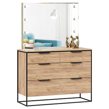 Норд Комод 1190 с 4 ящиками с зеркалом с подсветкой (Дуб Золотой) Норд Комод 1190 с 4 ящиками с зеркалом с подсветкой (Дуб Золотой)