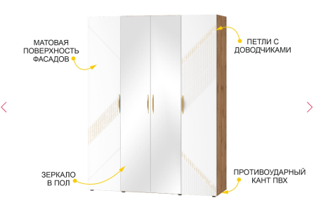 Шкаф четырехдверный с зеркалом (лев/прав) Монако 903.14