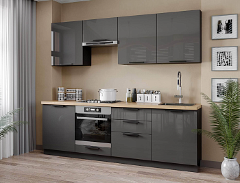 Герда Кухонный гарнитур 2400 (Черный/Антрацит глянец) Герда Кухонный гарнитур 2400 (Черный/Антрацит глянец)