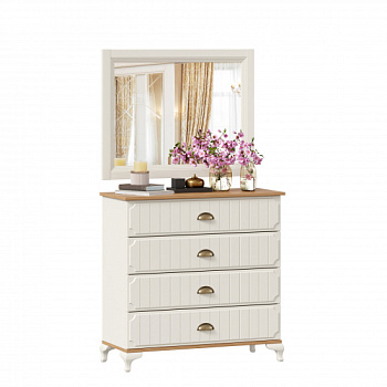 Вилладжио Комод с 4 ящиками с зеркалом (Алебастр/Дуб золотой) Вилладжио Комод с 4 ящиками с зеркалом (Алебастр/Дуб золотой)