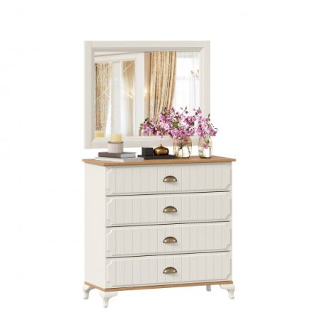 Вилладжио Комод с 4 ящиками с зеркалом (Алебастр/Дуб золотой)