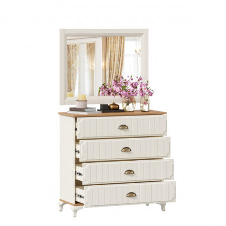 Вилладжио Комод с 4 ящиками с зеркалом (Алебастр/Дуб золотой)