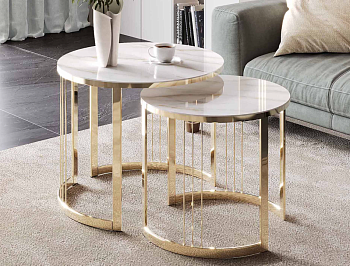 Комплект журнальных столов Агат 38 (01) Мрамор белый-Золото