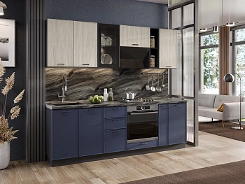 Индиго Кухонный гарнитур 2400 (Черный/Дуб мадейра топаз/Темно-синий) Индиго Кухонный гарнитур 2400 (Черный/Дуб мадейра топаз/Темно-синий)