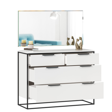 Норд Комод 1190 с 4 ящиками с зеркалом (Белый/Статуарио)