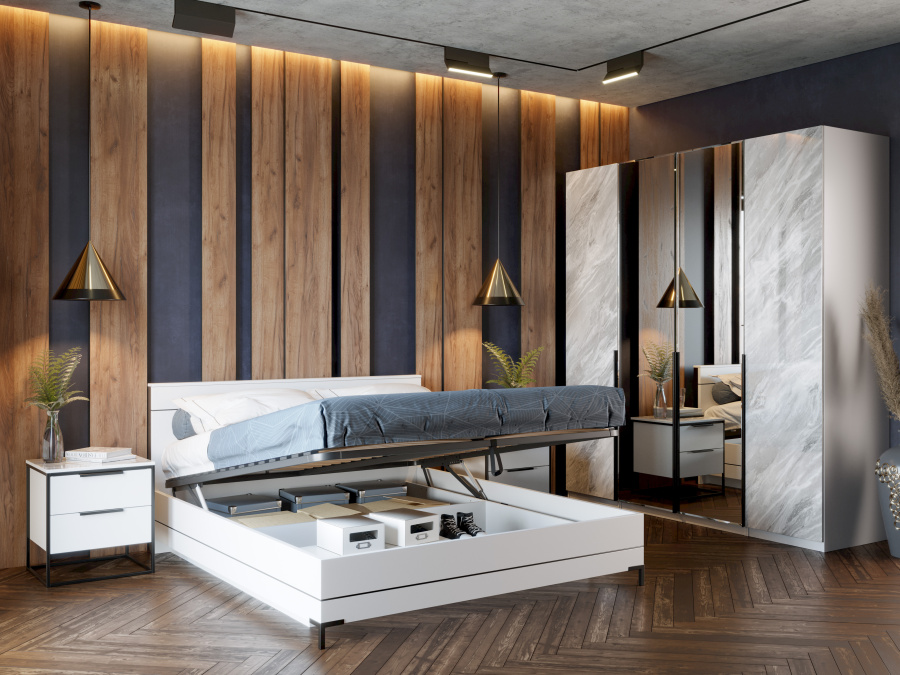 Коллекция Спальня Норд(Белый/Статуарио)