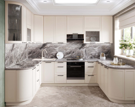 Кухонный гарнитур П-образный с витриной Неаполь 109 244