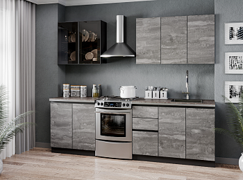 Паола Кухонный гарнитур 2600 №2 (Чёрный/Камень железный)