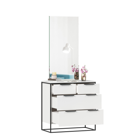 Норд Комод 890 с 4 ящиками с зеркалом (Белый/Статуарио)