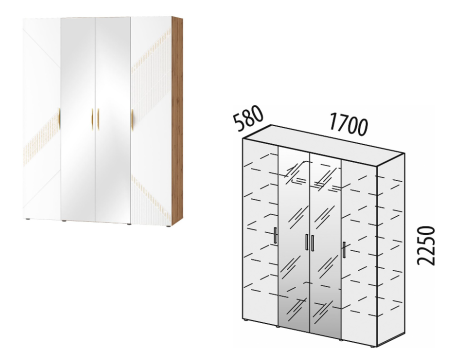 Шкаф четырехдверный с зеркалом (лев/прав) Монако 903.14