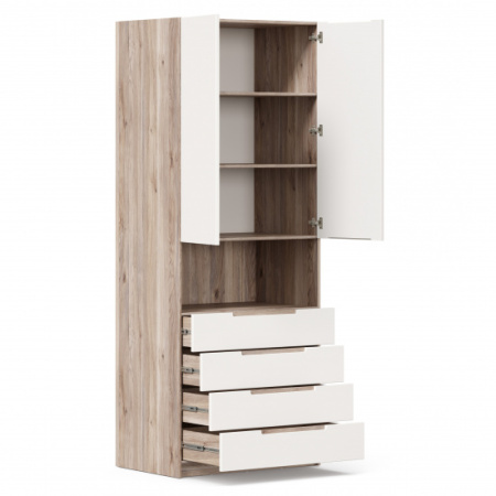 Стефания Шкаф двухстворчатый с ящиками (Дуб Маувелла PR/Белый)